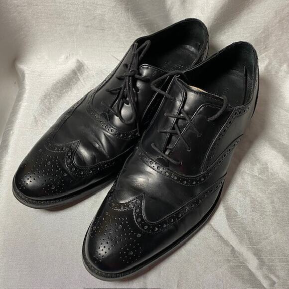 Cole Haan Grand OS Black Leather Wingtip Mens 9.5 Dress Shoes - Picture 1 of 10